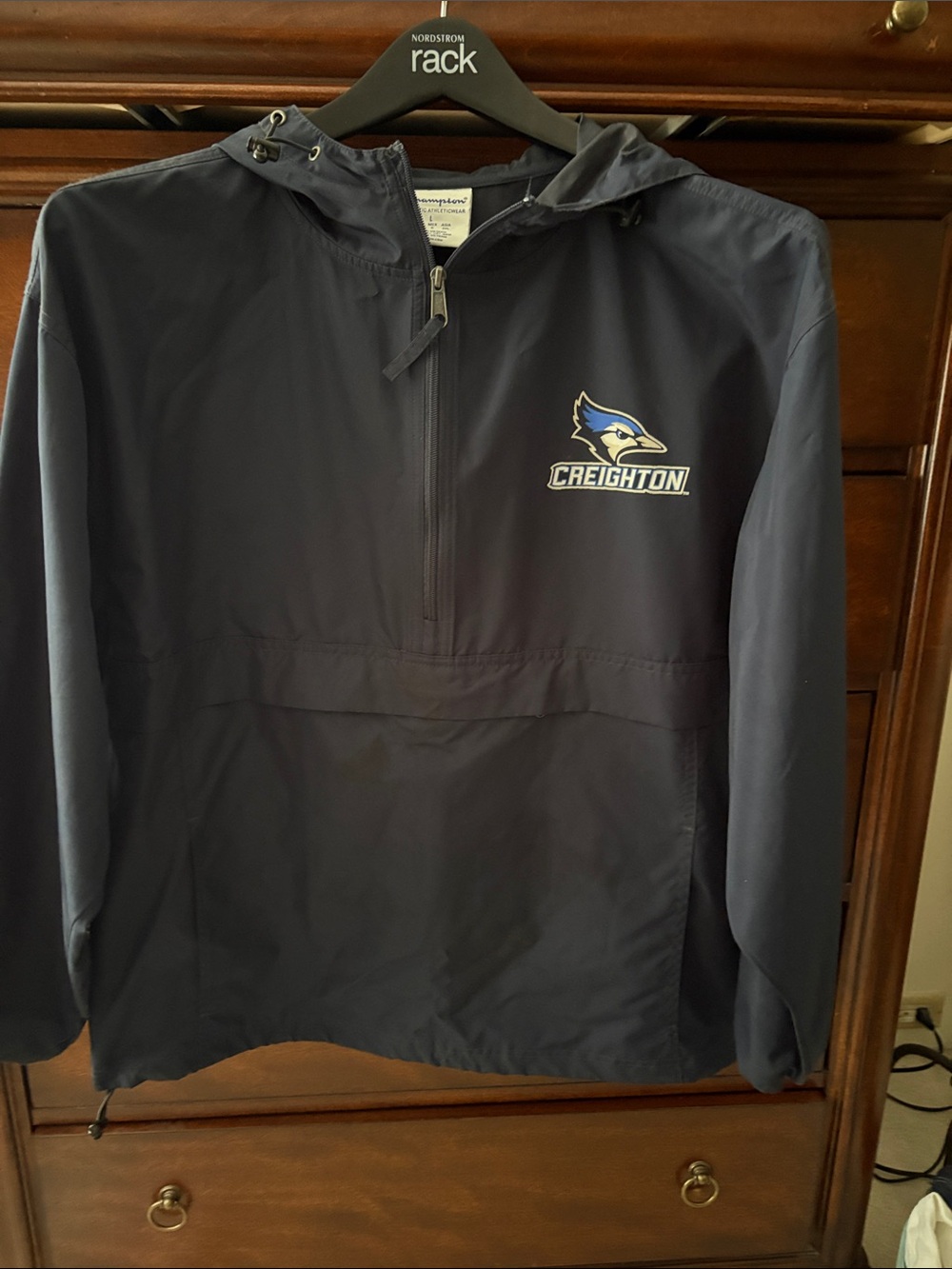 Champion Navy Creighton Half-Zip Pullover Hooded Windbreaker/Rain Jacket